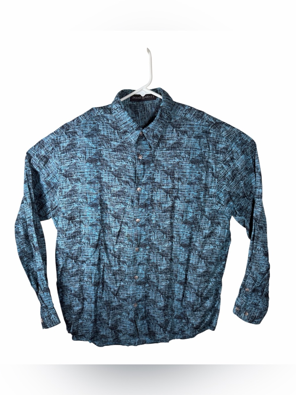 Jhane Barnes Blue Patterned Long-Sleeve Button-Up Shirt